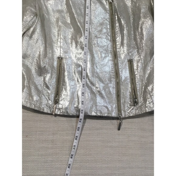 Collection Metallic Silver Leather Women's Small Moto biker jacket rebel rock - Picture 9 of 12